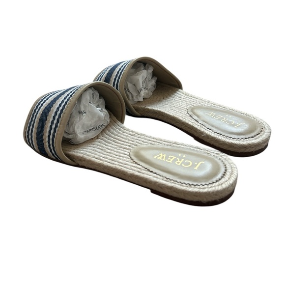 NWT J.Crew Factory SZ 8 Canvas Striped Slides Flat Sandals Blue Tan Casual. - Picture 5 of 5